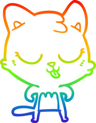 rainbow gradient line drawing of a cartoon cat