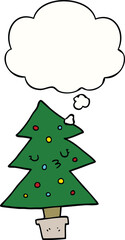 cartoon christmas tree with thought bubble