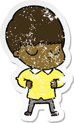 distressed sticker of a cartoon calm boy