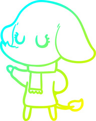 cold gradient line drawing of a cute cartoon elephant