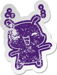 distressed old cartoon sticker kawaii cute happy alien