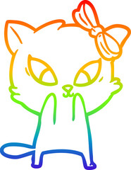 rainbow gradient line drawing of a cartoon cat