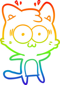 recommend clip art: rainbow gradient line drawing of a cartoon surprised cat