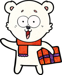 polar bear with christmas present cartoon