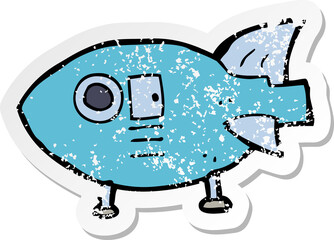 retro distressed sticker of a cartoon space rocket