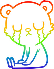 rainbow gradient line drawing of a crying polar bear cartoon