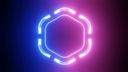  Abstract background with Dancing techno blue and pink light hexagon with Light Lines Moving Fast. Futuristic hexagon neon with groovy disco wave.Seamless loop. Moving glowing neon lights disco party - Powered by Adobe