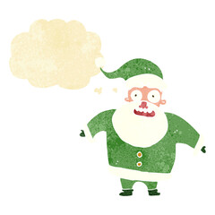 cartoon shocked santa claus with thought bubble
