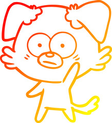 warm gradient line drawing of a nervous dog cartoon waving