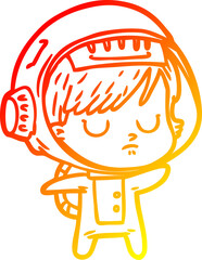 warm gradient line drawing of a cartoon astronaut woman