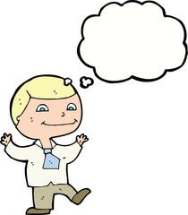 cartoon happy boy with thought bubble