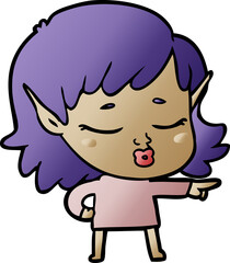pretty cartoon elf girl pointing