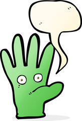 cartoon hand with eyes with speech bubble