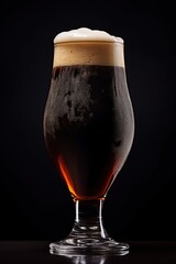 Dark stout beer in a glass. Black background. Ai generative - obrazy, fototapety, plakaty