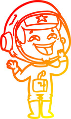 warm gradient line drawing of a cartoon laughing astronaut