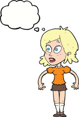 cartoon surprised woman with thought bubble