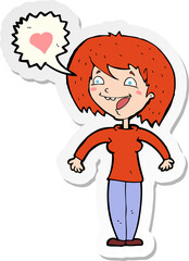 sticker of a cartoon woman in love