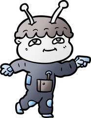 friendly cartoon spaceman pointing