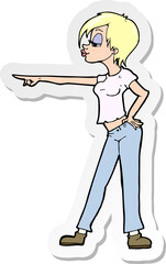 sticker of a cartoon woman pointing