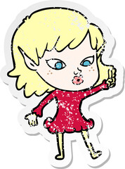 distressed sticker of a pretty cartoon elf girl