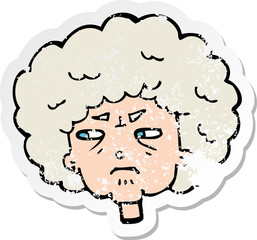 retro distressed sticker of a cartoon bitter old woman