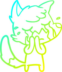 cold gradient line drawing of a crying fox cartoon