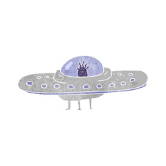 freehand retro cartoon flying saucer