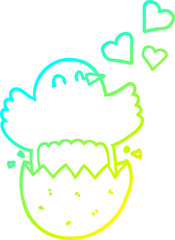 cold gradient line drawing of a cute hatching chick cartoon