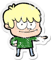 distressed sticker of a happy cartoon man