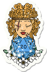 grunge sticker of a human barbarian with natural twenty dice roll