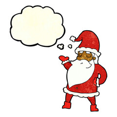 cartoon santa claus with thought bubble