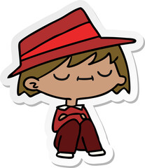 freehand drawn sticker cartoon of a cute kawaii person