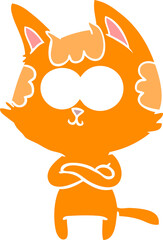 happy flat color style cartoon cat with crossed arms