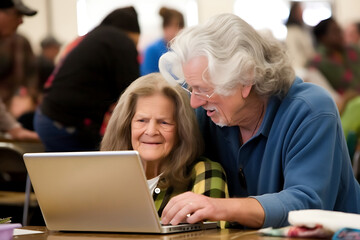 Fototapeta na wymiar Senior Citizen Learning to Use Laptop