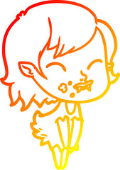 warm gradient line drawing of a cartoon vampire girl with blood on cheek