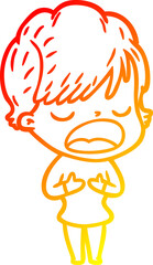 warm gradient line drawing of a cartoon woman talking