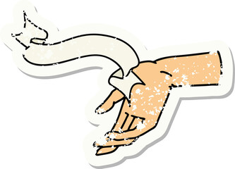 worn old sticker with banner of a hand