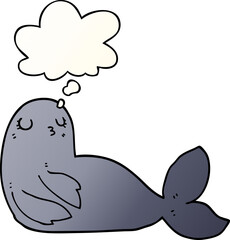 cartoon seal with thought bubble in smooth gradient style