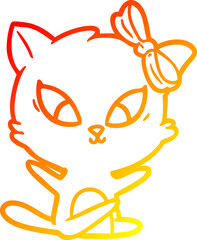warm gradient line drawing of a cartoon cat