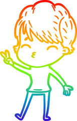 rainbow gradient line drawing of a cartoon woman thinking