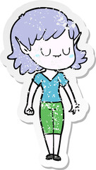 Obraz premium distressed sticker of a happy cartoon elf girl