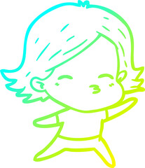 cold gradient line drawing of a cartoon woman