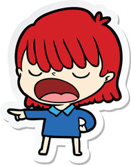 sticker of a cartoon woman talking loudly