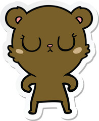 sticker of a peaceful cartoon bear