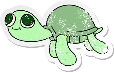 distressed sticker of a quirky hand drawn cartoon turtle