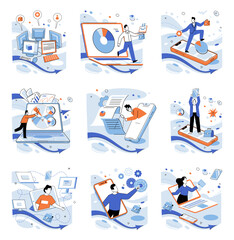 Progressive business vector illustration. Marketing, messenger delivering story progressive business success Winning solutions are keystones in progressive business planning Development is canvas