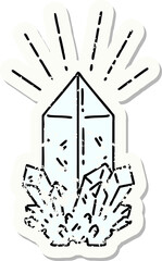 worn old sticker of a tattoo style quartz crystal