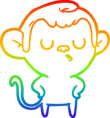 rainbow gradient line drawing of a cartoon monkey