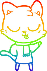 rainbow gradient line drawing of a cartoon cat