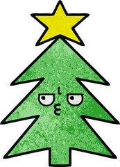 retro grunge texture cartoon of a christmas tree